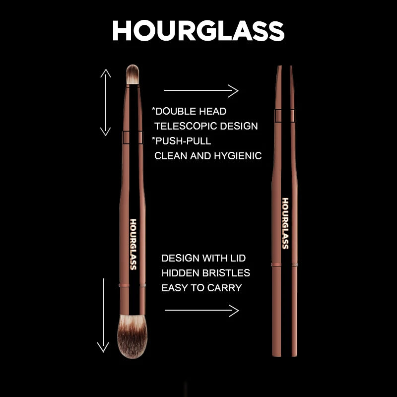 Hourglass Makeup Brush- No.28 Double Head Retractable Multifunctional Makeup Brush Concealer Highlight Face Makeup Brush