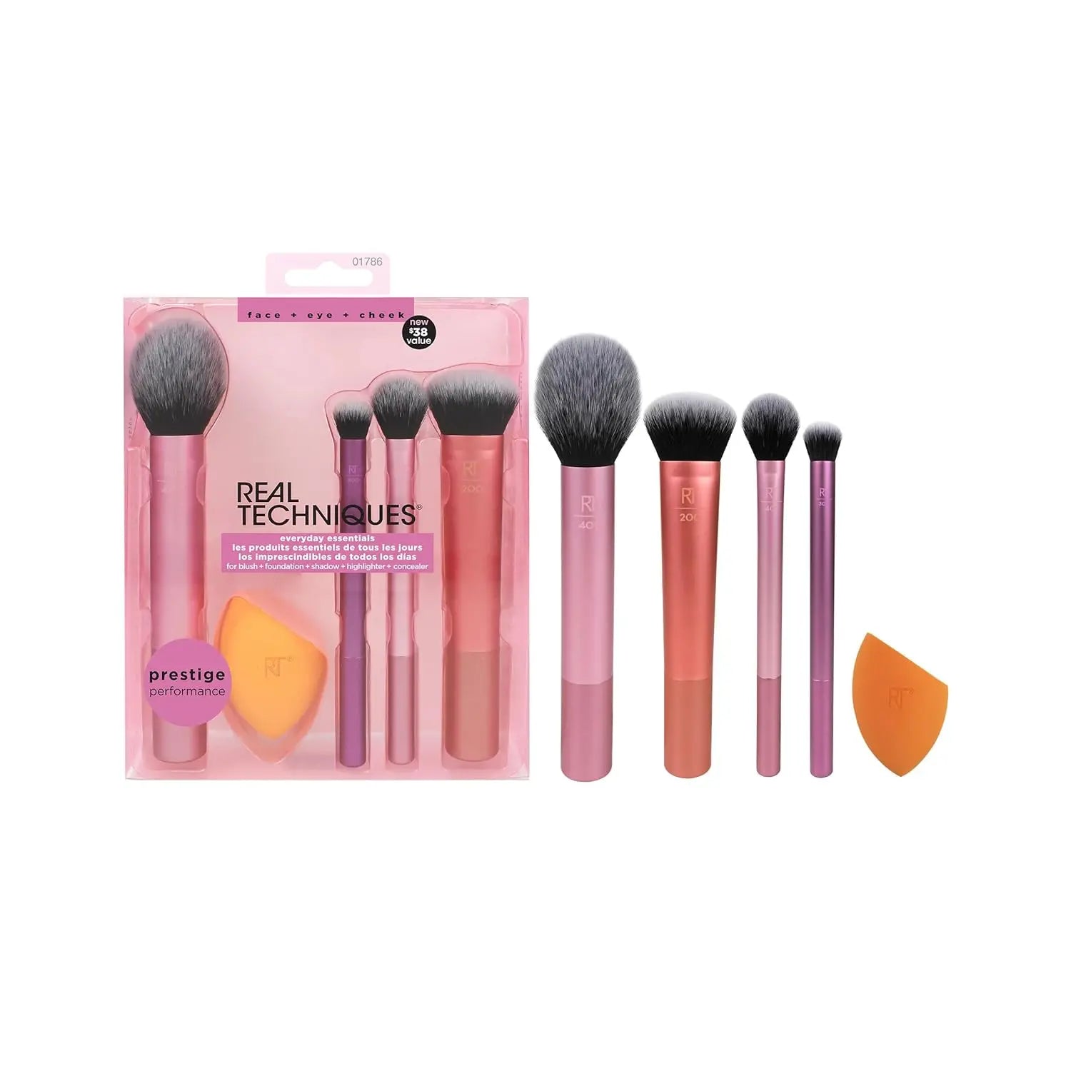 2025 Real Techniques 6 Piece Everyday Essentials Makeup Brush Set Sponges Blush Bronzer Contour Eyeshadow Powder Travel Gift Set