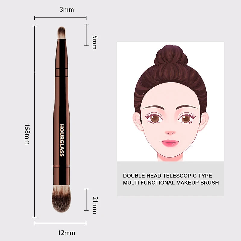 Hourglass Makeup Brush- No.28 Double Head Retractable Multifunctional Makeup Brush Concealer Highlight Face Makeup Brush
